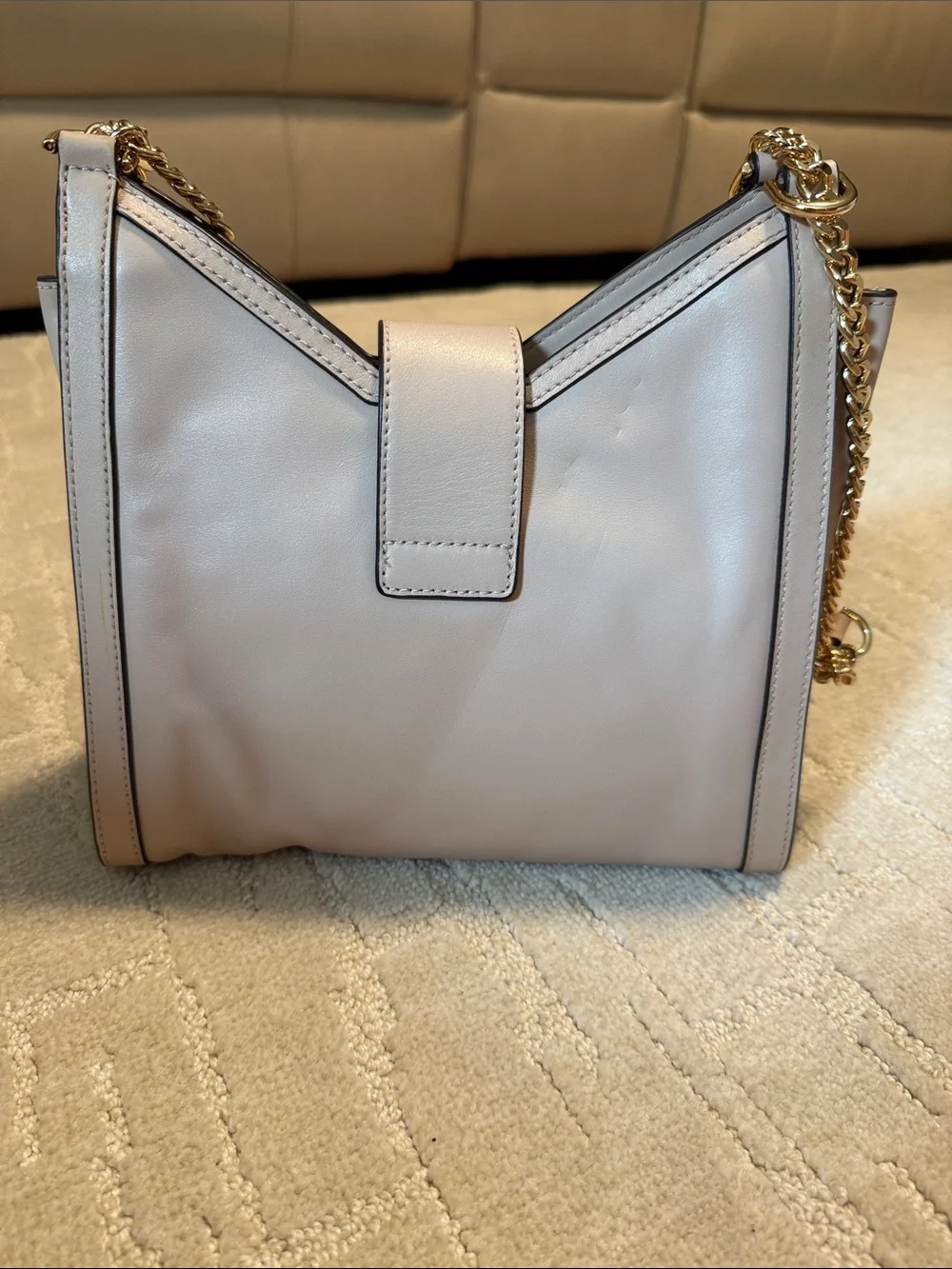 Michael Kors Cream Leather Shoulder Bag with Gold Chain Trim